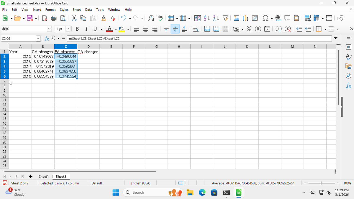 Step 16: Click cell C2, then drag the fill handle down to C6